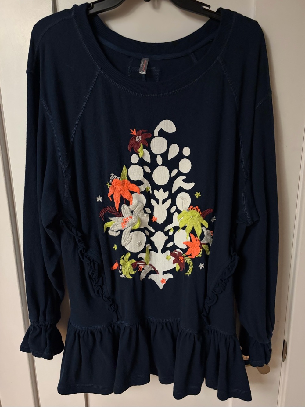 70. Size XS FP MOVEMENT Navy Embroidered Tunic (Oversized)